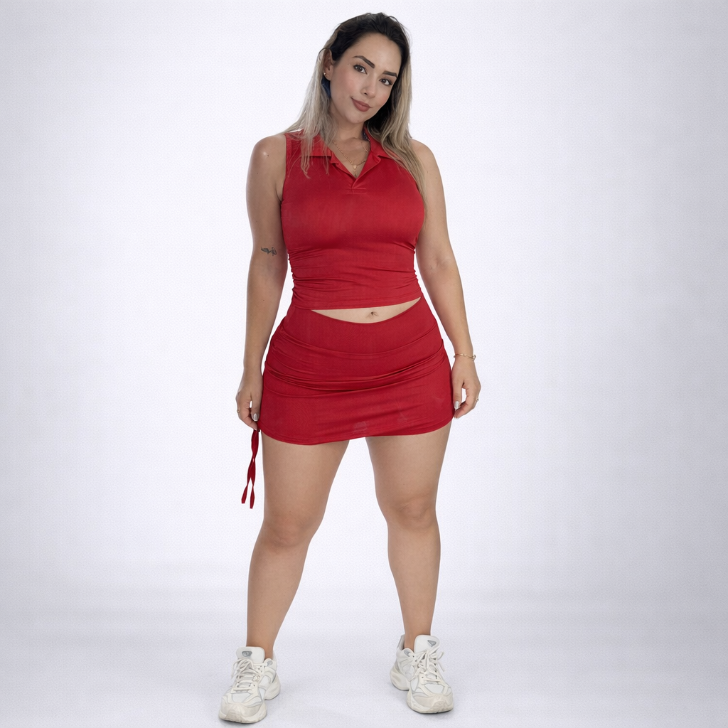 CAMISA POLO + FALDA RECOGIDA A LOS LADOS