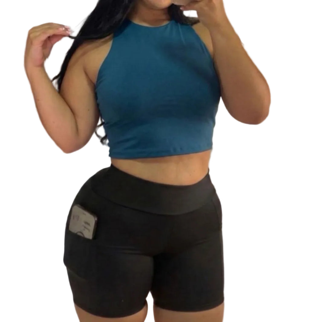 TOP CUELLO/SHORT BOLSILLO