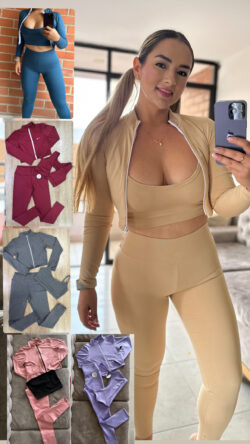 B87CD164-853D-4721-ACDB-8AC82DD0FA39 TRÍO LEGGINS CLÁSICO +BUZO CIERRE CORTO +TOP OLÍMPICO S/M/L